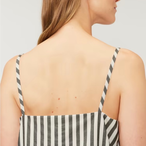 Everlane Poplin Linen Slip Dress V-Neck Black and White Stripe Size 6 Medium - Picture 8 of 12
